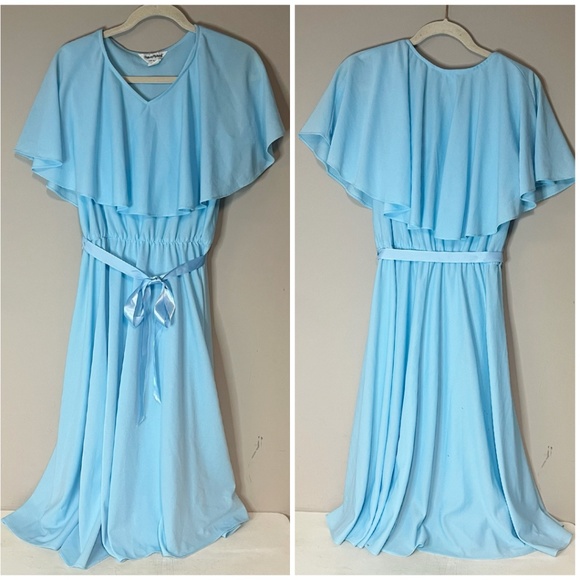 Vintage 60s 70s Baby Blue Flutter Top Sundress - Picture 1 of 7